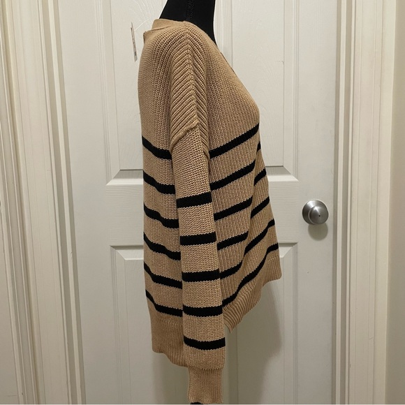 New Rachel‎ Zoe Striped V-Neck Knit Pullover Sweater Women's X-Small Tan & Black - Picture 2 of 8